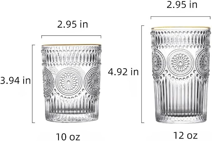 2 Pack 10 OZ Cute Embossed Glass Cup Vintage Drinking Glasses | Thick - Image 5