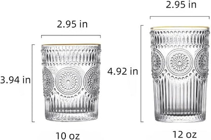 2 Pack 10 OZ Cute Embossed Glass Cup Vintage Drinking Glasses | Thick - Image 5