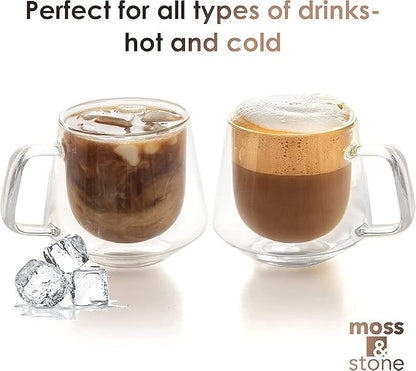 Moss & Stone Set of 4 Double Wall Glass Cup Clear Mug, Double Walled Coffee - Image 2