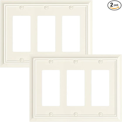 2-Pack Decorative Tripple Decorator Outlet Cover Plate, Durable Natural Bamboo Fiber Light Almond Wall Plate for Electrical Outlets, Receptacle, GFCI Outlet, Dimmer Switch, 3-Gang, Corrosion Resistant