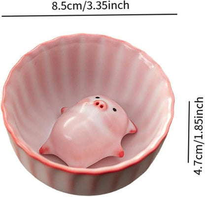 Ceramic Tea Cup and Piggy Miniature Figurine Traditional Porcelain Teacup - Image 3