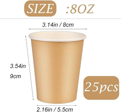25 Pack 8 oz Paper Cups, Khaki Paper Coffee Cups, Beverage Cups | Disposable - Image 2