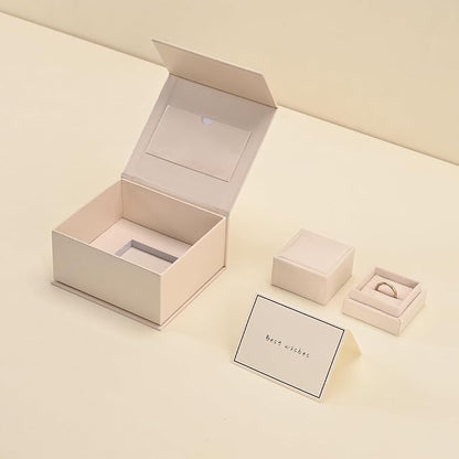 Oirlv Velvet Ring Gift Box with Exquisite Outer Packaging, Wedding Proposal Engagement Ring Box, Birthday Present Gift Box with Blank Greeting Card（White）