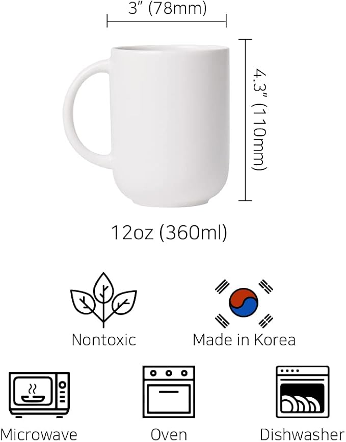 12 oz Ceramic Coffee Mugs, Minimal Modern Design, Comfort-Grip Handles - Image 3