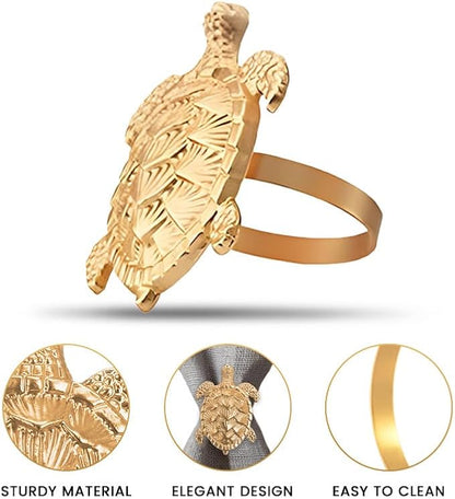 Decozen Set of 12 Gold Napkin Rings in Turtle Design Festive Table Decor Setting for Holiday Wedding, Birthday, Kitchen, Home Decor Housewarming Gift - Mothers Day Decorations