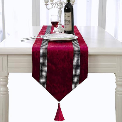 Glam Burgundy Table Runner, Bling Sequin Rhinestone, Ombre Velvet - Image 4
