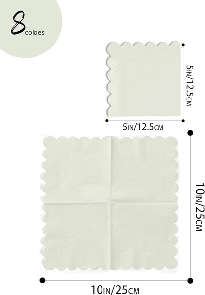 qiqee Green Series Cocktail Dinner Napkins 5x5inch Disposable Beverage,Wedding, Birthday Party Dessert Wave Paper Napkins(120 Count)