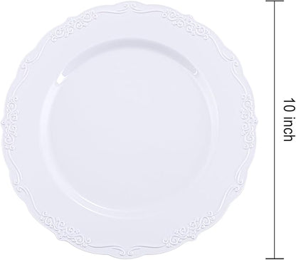DaYammi 60PCS White Plastic Plates, Heavy Duty White Disposable Plates Premium 10inch Dinner Plates Hard Plastic Plates Disposable for Party Wedding Bridal Shower