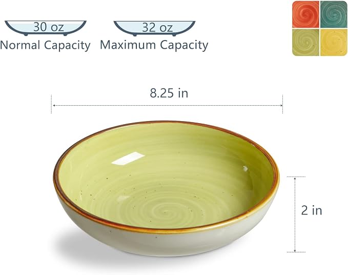 ONEMORE Pasta Bowls 30 Ounce Porcelain Salad Bowls Shallow Bowls - Image 5