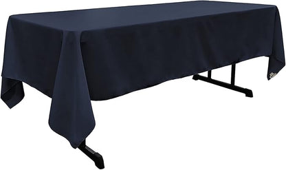 LA Linen Polyester Poplin Washable Rectangular Tablecloth, Stain and Wrinkle Resistant Table Cover 60x102, Fabric Table Cloth for Dinning, Kitchen, Party, Holiday 60 by 102-Inch, Navy