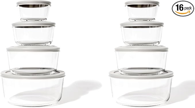 16-Piece Glass Food Storage Containers Set | Round, Microwave & Dishwasher Safe by DuraLiving