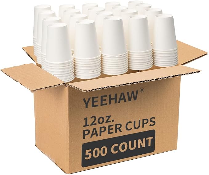 YEEHAW 12 oz 500 Pack White Disposable Paper Coffee Cups | - Image 7