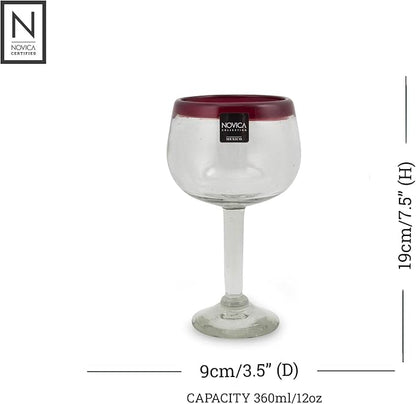 NOVICA Hand Blown Clear Red Recycled Glass Wine Glasses, 12 Oz 'Ruby Globe' - Image 3