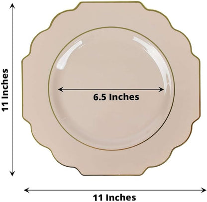 Taupe Hard Plastic Dinner Plates, 50 Pack 11" Disposable Round Baroque Plates - Image 3
