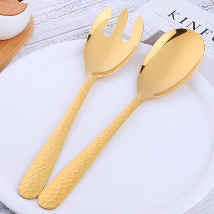 Gold-Plated Stainless Steel Salad Serving Set, 2-Piece Spoon Fork Flatware Set - Image 5