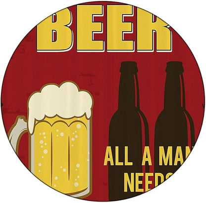 Elastic Tablecloth, Manly Decor Decorative Fabric Table Cover for, Beer Mug and Two Bottles with Quotes Beer All, Fit Round Tables 23inch Diameter, for Outdoor Indoor Use, Yellow Burgundy