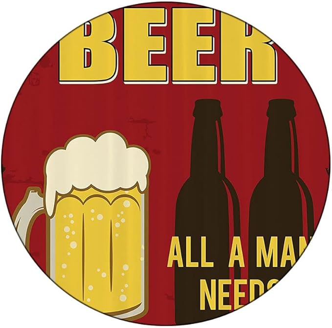 Elastic Tablecloth, Manly Decor Decorative Fabric Table Cover for, Beer Mug and Two Bottles with Quotes Beer All, Fit Round Tables 48inch Diameter, for Restaurant Picnic Indoor and Outdoor Use