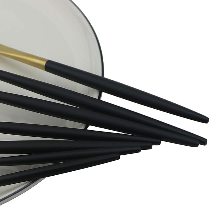 Black Gold Flatware, Royal 4 Piece Matte Black Handle 18/10 Stainless Steel Pie - Image 6