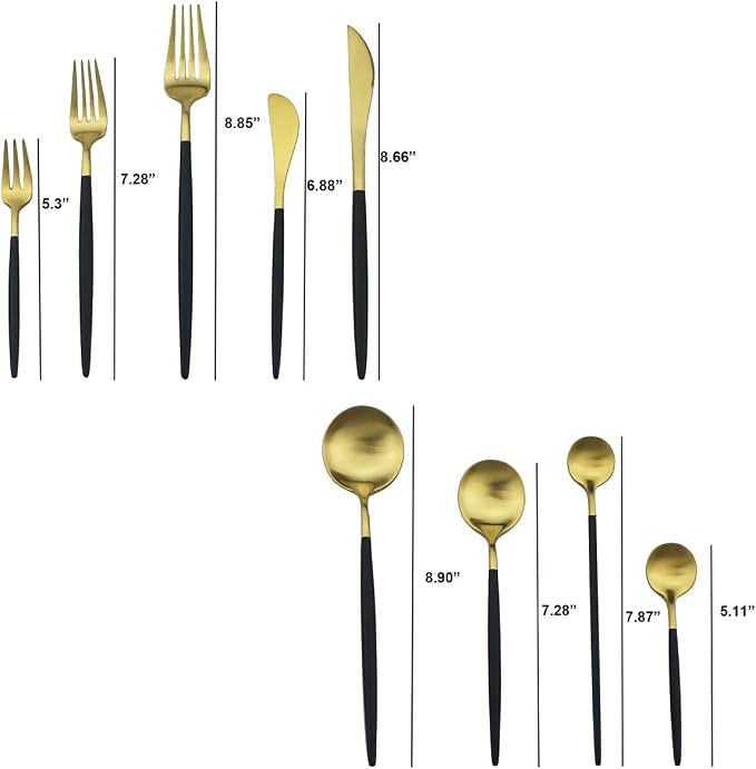 Black Gold Flatware, Royal 4 Piece Matte Black Handle 18/10 Stainless Steel - Image 2