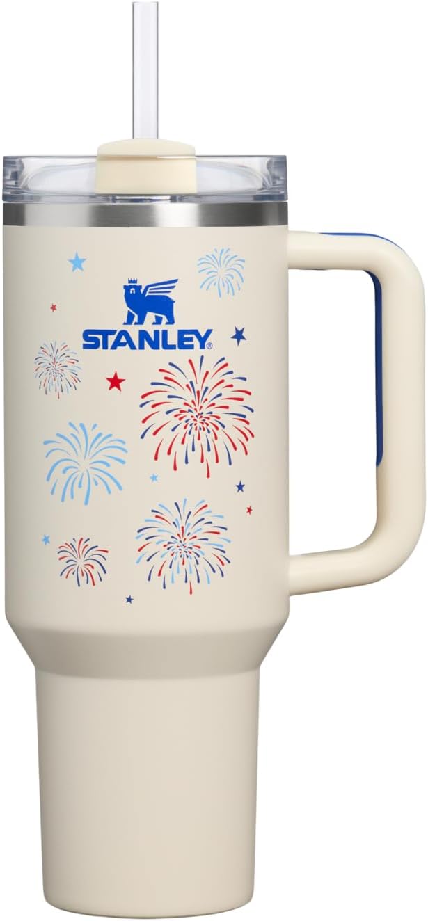 STANLEY Quencher H2.0 Flow State Tumbler, 40 oz, Cream Royal Fireworks | Handle by Unknown