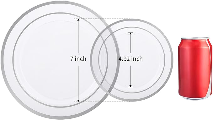 BESTSTAR 7 Inch Clear with Silver Rim Plastic Plates | 100PCS Disposable - Image 2