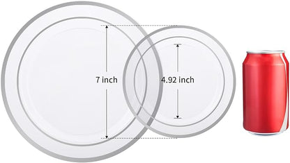BESTSTAR 7 Inch Clear with Silver Rim Plastic Plates | 100PCS Disposable - Image 2