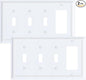 2-Pack Combo Triple Toggle/Decorator Outlet Cover Plate, Pure White Decorative Switch Plates and Outlet Covers, Durable Natural Bamboo Fiber Wall Plates for Electrical Outlet, Receptacle, GFCI Outlet