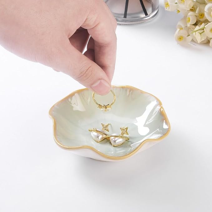 2PCS Lotus Leaf Shape Ring Holder Dish, Small Key Bowl, Ceramic Trinket Tray - Image 4