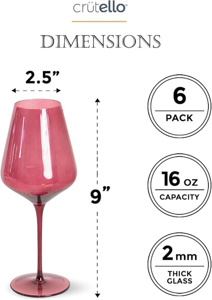 Crutello Modern Colored Wine Glasses 16 oz Glassware - Colorful Glasses Set of 6, Unique Fluted Colored Glassware with Ribbed Texture, Art Deco Red & Fancy White Wine Glass