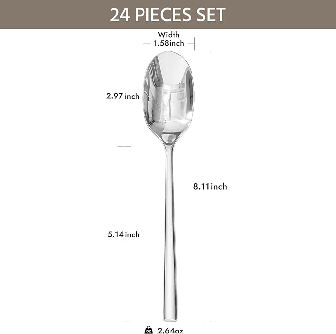 24 Piece Dinner Spoons Set, Stainless Steel Spoons | Forged Stainless Steel - Image 2