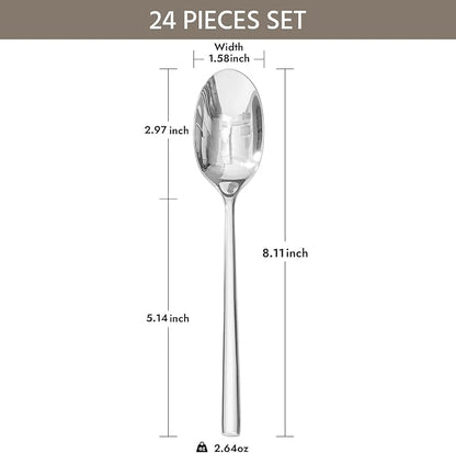 24 Piece Dinner Spoons Set, Stainless Steel Spoons | Forged Stainless Steel - Image 2