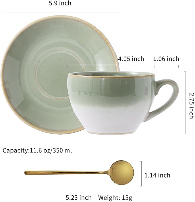 Porcelain Coffee Cup with Saucer Spoon, Vintage Design Ceramic Latte Art - Image 2