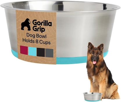 GORILLA GRIP Dog Bowl, Holds 8 Cups, Food Grade 304 Stainless Steel Food and by Unknown