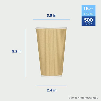 Karat 16oz Ripple Insulated Coffee Hot Cups Kraft Double Poly Lined Paper Hot - Image 3