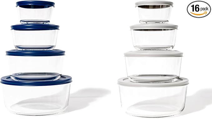 16-Piece Glass Food Storage Containers Set | Round, Microwave & Dishwasher Safe by DuraLiving