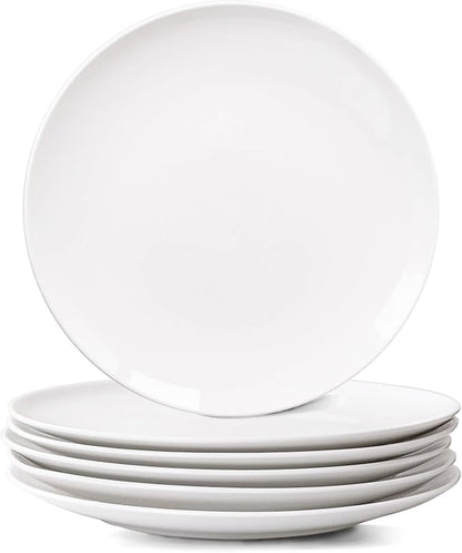 White Dinner Plates Set of 6, 10 Inch Ceramic Plates – White Porcelain Dinner Plates for Kitchen, Serving & Everyday Use, Microwave & Dishwasher Safe