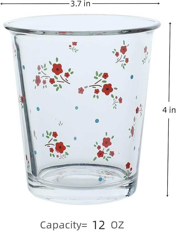 2 Pack 12 OZ Cute Floral Glass Cup French Drinking Glasses | Thick Sturdy - Image 4