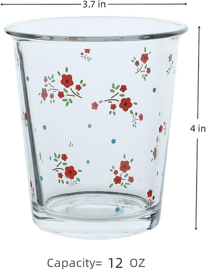 2 Pack 12 OZ Cute Floral Glass Cup French Drinking Glasses | Thick Sturdy - Image 4
