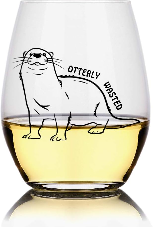 Perfectinsoy Otterly Wasted 15 oz Stemless Wine Glass, Transparent, Funny Otter by Perfectinsoy