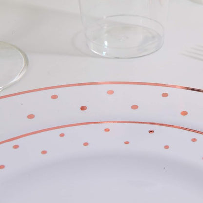 WELLIFE 350 PCS Rose Gold Plastic Plates, Includes: 50 Dinner Plate, 50 Dessert Plate, 50 Forks, 50 Knives, 50 Spoons, 50 Cups, 50 Dot Napkins for Party and Wedding