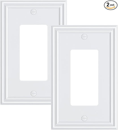2-Pack Decorator Outlet Cover Plate, White Decorative Switch Plates and Outlet Covers, Durable Zinc Alloy Wall Plates for Electrical Outlets, Receptacle, GFCI Outlet, Dimmer Switch