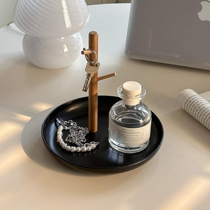 Shinpuru Key Tray & Key Bowl, Jewelry Tray with Wood 3-Tier Hanging Organizer - Multi-Functional Entryway Tray, Perfect for Bowl, Valet, Ring Holder, Jewelry Dish Organize (Black Round)