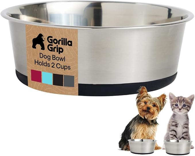 GORILLA GRIP Dog Bowl, Holds 2 Cups, Food Grade 304 Stainless Steel Food and by Unknown