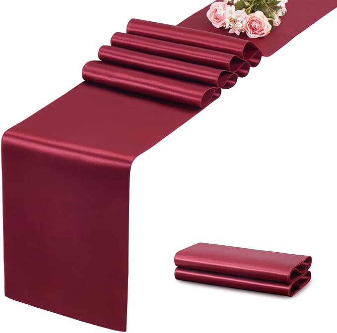 Burgundy Satin Table Runner, 12x108 Inches, 12 Pack | Premium Satin, Smooth by VCUSUELER