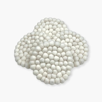 Humble Hilo Handmade Felt Coaster, 3.9 inches, Set of 4 (White)