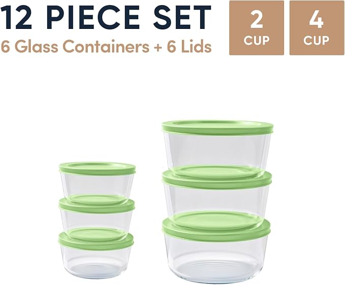 12-Piece Glass Food Storage Containers Set | 2-Cup & 4-Cup, Leakproof | - Image 2