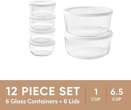 12-Piece Glass Food Storage Containers Set | 1-Cup & 6.5-Cup, Leakproof | - Image 3