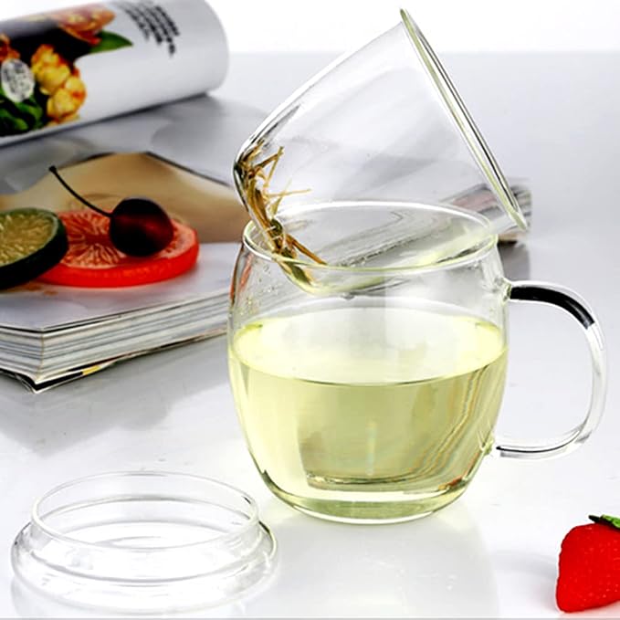 Glass Tea Cup with Infuser and Lid, 17 oz Clear Loose Leaf Tea Infuser Mug | - Image 3
