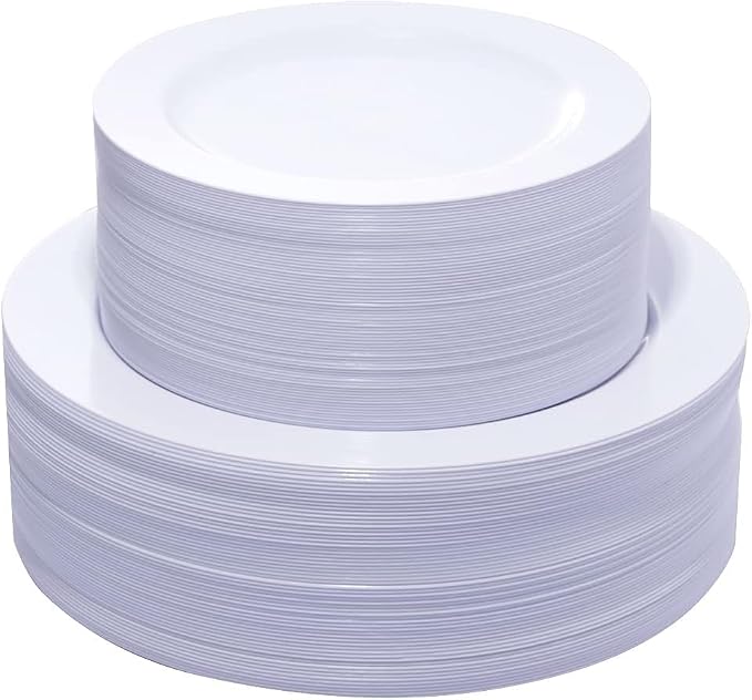 KIRE 120PCS White Plastic Plates by KIRE