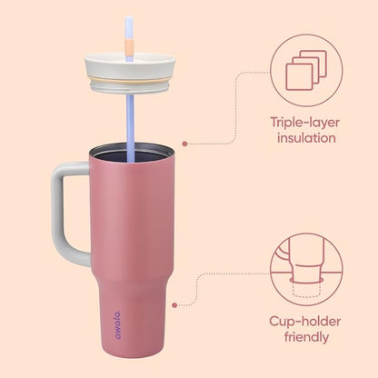 Owala Tumbler Stainless Steel Water Bottle 40 oz Yoga Rose | 2-in-1 Sip-or-Swig - Image 2